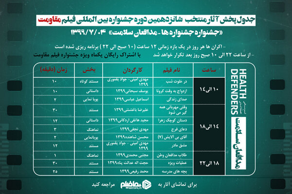 اعلام برنامه نمایش آنلاین آثار چهارمین روز جشنواره فیلم «مقاومت»